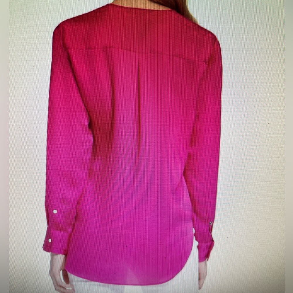 DKNY HIGH LOW FAUX WRAP BLOUSE SIZE MEDIUM IN PINK NWT! - Picture 2 of 5